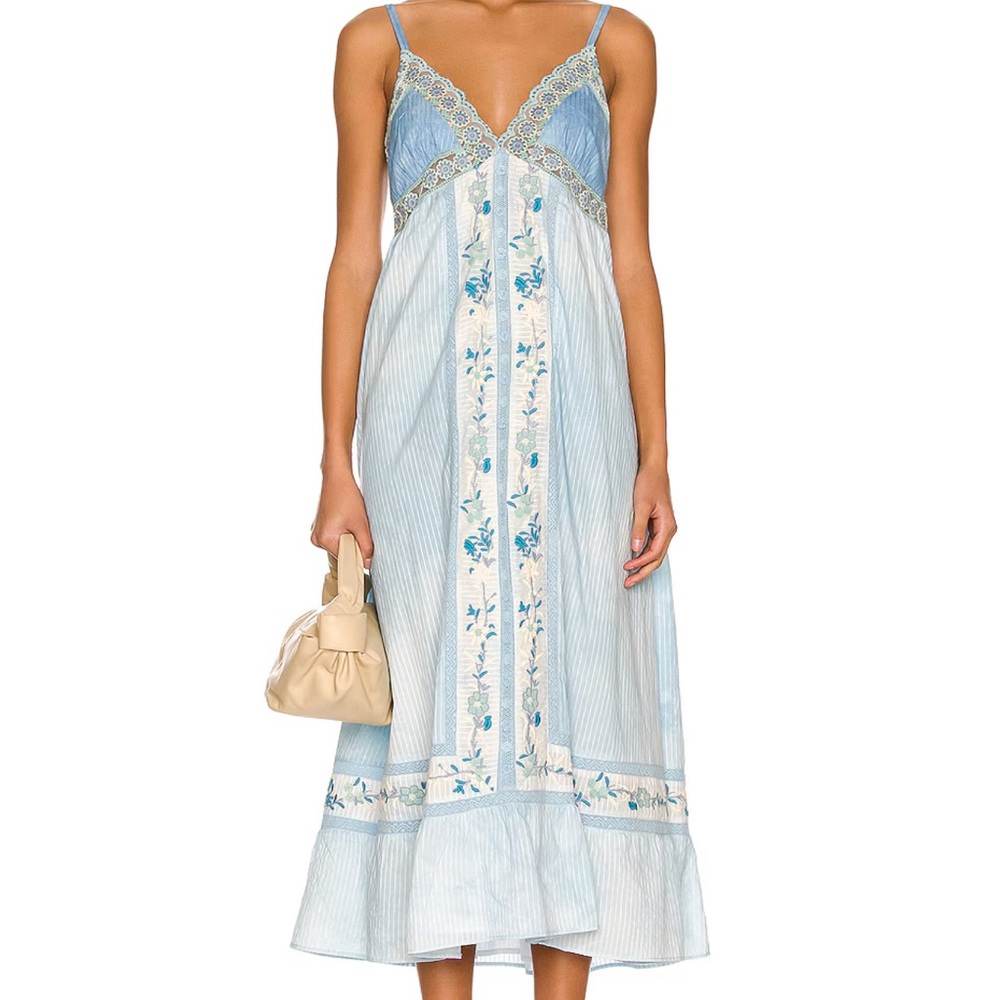 Blue Floral LoveShackFancy Lace Trim Dress
